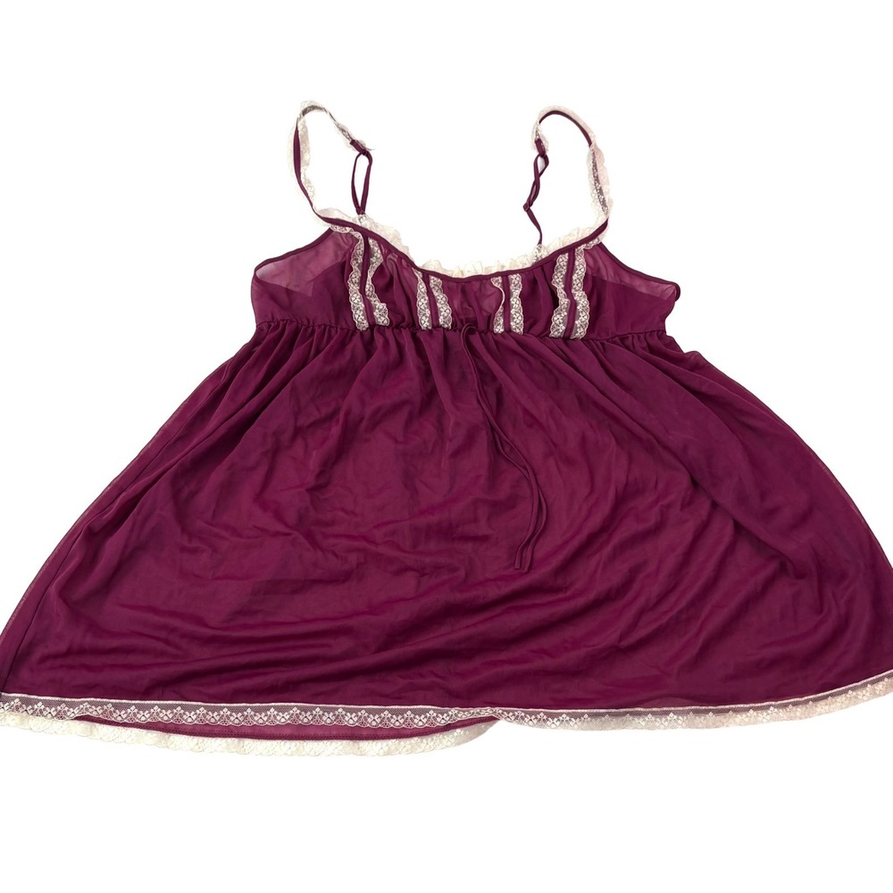 Victorias Secret Sheer Babydoll Camisole Womens Sz XL Berry Jewel Cream Lace